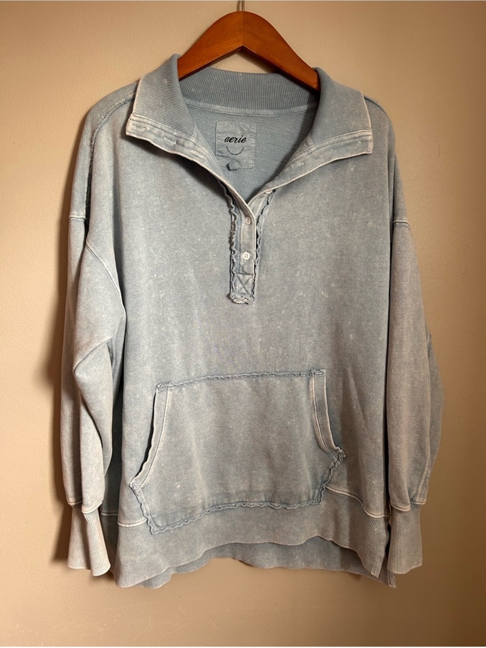 aerie Washed Zip Pullover Sweatshirt - Light Blue
